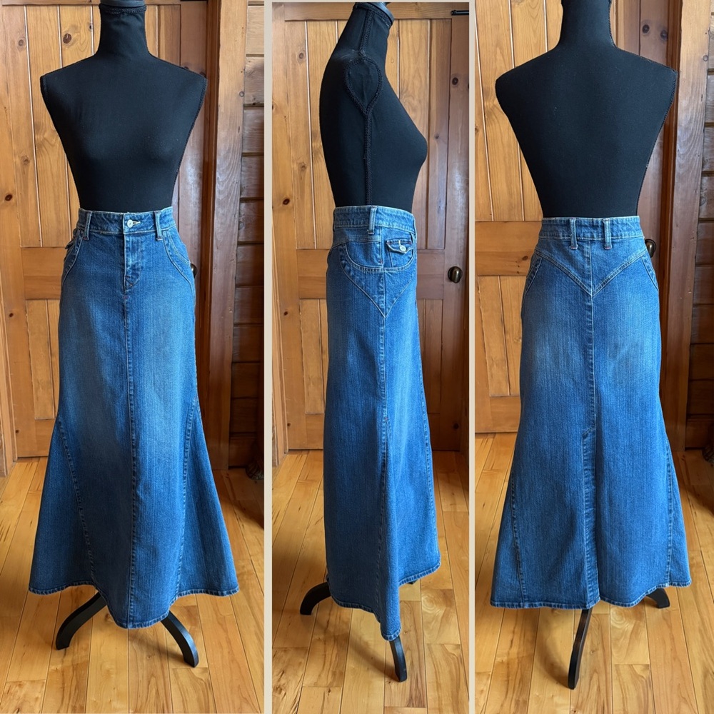 Mermaid Denim Blue Asphalt Maxi Skirt (9) - Picture 3 of 12